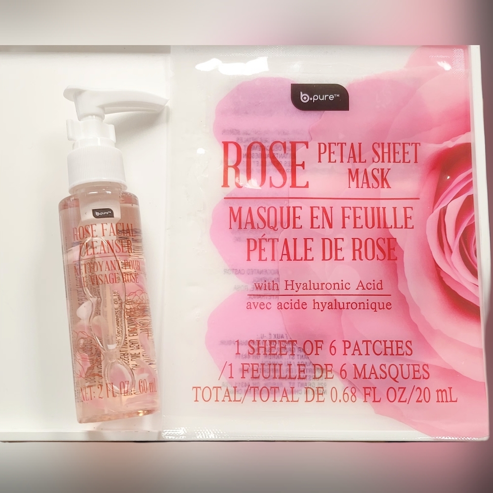 NWT B•PURE DUO: ROSE FACIAL CLEANSER + ROSE PETAL SHEET MASK SET!